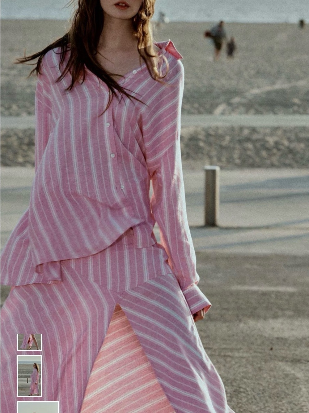 Zara Pink White Striped Button-Down Linen Shirt Relaxed Fit Small NWT - Picture 9 of 16